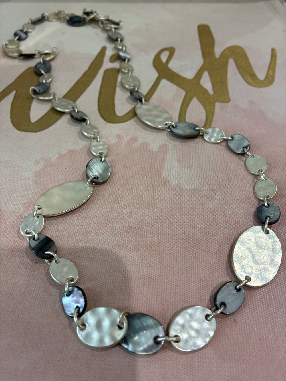 Jones New York Silver and Gray Disc Link Necklace